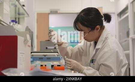 Sanya, la provincia cinese di Hainan. 17 maggio 2024. Un tecnico conduce un esperimento in un laboratorio sotto la base di allevamento di Nanfan a Sanya, nella provincia cinese di Hainan, il 17 maggio 2024. Crediti: Li Duojiang/Xinhua/Alamy Live News Foto Stock