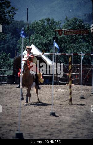 Agoura CA USA 5/1992. Renaissance Pleasure Faire. Rinascimento da 14th a 16th secoli. Giochi, cibo, giostre, cavalieri, costumi meravigliosi, e teatro popolare. Foto Stock