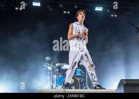 Fredrikstad, Norvegia. 26 luglio 2024. Il metalcore norvegese Storm esegue un concerto dal vivo durante il festival norvegese Maanefestivalen 2024 a Fredrikstad. Foto Stock