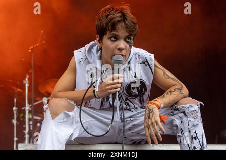 Fredrikstad, Norvegia. 26 luglio 2024. Il metalcore norvegese Storm esegue un concerto dal vivo durante il festival norvegese Maanefestivalen 2024 a Fredrikstad. Foto Stock