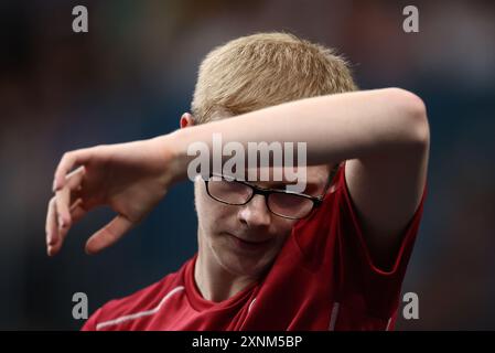 Parigi, Francia. 1 agosto 2024. Julien Mattia/le Pictorium - Ping-pong - quarti di finale - Parigi 2024 - 01/08/2024 - Francia/Ile-de-France (regione)/Parigi - Felix Lebrun (fra) si qualifica per le semifinali battendo Lin Yun-Ju (TPE) nei quarti di finale degli eventi di Tennis Olimpico, all'Arena Paris Sud, 1 agosto 2024. Crediti: LE PICTORIUM/Alamy Live News Foto Stock