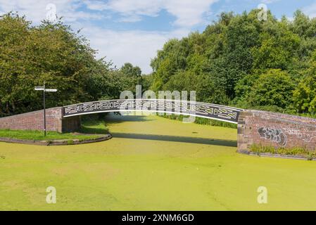 Toll End Bridge a Windmill End Junction sul canale Dudley, che prende il nome dai lavori di Toll End dove il ponte strutturale in ferro è stato realizzato localmente Foto Stock