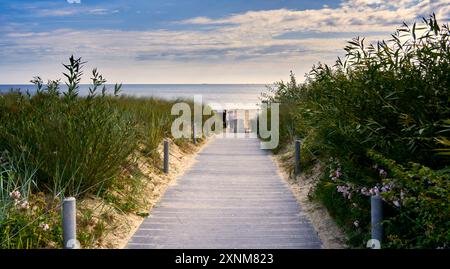 Bansin, Germania, 26 luglio 2024: Accesso alla spiaggia della località balneare di Bansin sull'isola di Usedom nel Mar Baltico Foto Stock