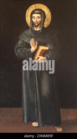 PERUGIA, ITALIA - 16 MAGGIO 2024: Il dipinto di San Francesco d'Assisi nell'Oratorio dei Santi Andrea e Bernardino di un artista sconosciuto Foto Stock