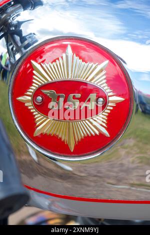 Stemma con logo sul serbatoio benzina BSA per motociclette d'epoca Foto Stock