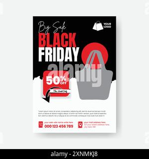 Offerta sconto sui prodotti opuscolo stampato o poster per il modello di opuscolo dell'evento Black Friday Illustrazione Vettoriale