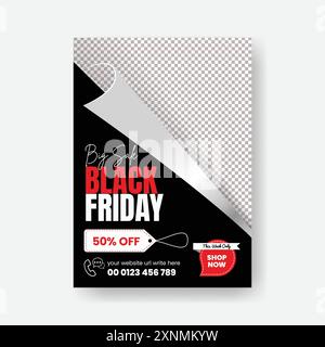 Offerta speciale per l'evento Black Friday con sconto sul prezzo del prodotto o opuscolo stampato per la vendita di articoli di moda o modello per poster Illustrazione Vettoriale