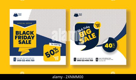 Gli sconti del Black Friday offrono post sui social media, banner, modello di annunci e volantini quadrati o design di modelli per poster Illustrazione Vettoriale