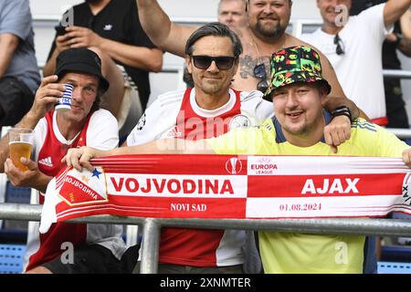 BACKA TAREZZA, 01-08-2024, TSC Arena, calcio, secondo turno di qualificazione UEFA Europa League, stagione 2024 / 2025, Vojvodina - Ajax, tifosi dell'Ajax Foto Stock