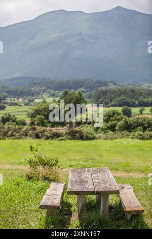 Area picnic di Cliffs of Hell, Ribadesella, Asturie orientali, Spagna Foto Stock