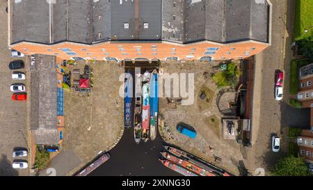 Vista aerea di Ashton sotto Lyne Tameside, Ashton Canal, Portland Basin Museum Foto Stock