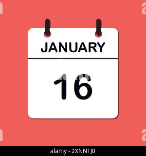 16 gennaio. Icona Calendario giornaliero per la progettazione. Design semplice per brochure, volantini, supporti di stampa e pubblicità aziendali. Facilmente modificabile Illustrazione Vettoriale