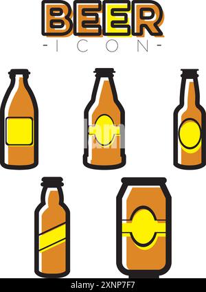 Set di birre icona Design piatto vettoriale Illustrazione Vettoriale