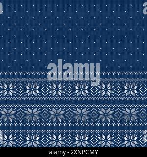 Un tradizionale motivo blu e bianco per il pullover invernale Fairisle Design. Un disegno a ripetizione di Unione senza giunzioni nell'illustrazione vettoriale Illustrazione Vettoriale