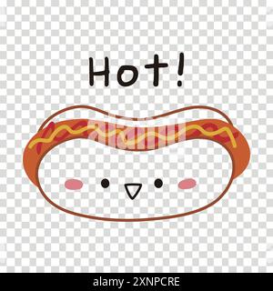 Carina arte di linea hot dog Illustrazione Vettoriale