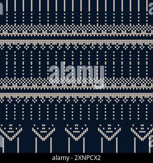 Un motivo a maglia senza cuciture per le festività invernali. Felpa dal design nordico, motivo blu per maglieria per san valentino. Pullover di tendenza Illustrazione Vettoriale