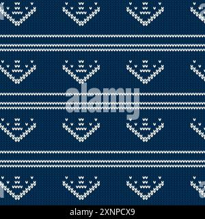 Un motivo a maglia blu per un'idea di san valentino. Pullover di tendenza. Motivo a maglia senza cuciture, pullover con fairisle vettoriale Illustrazione Vettoriale