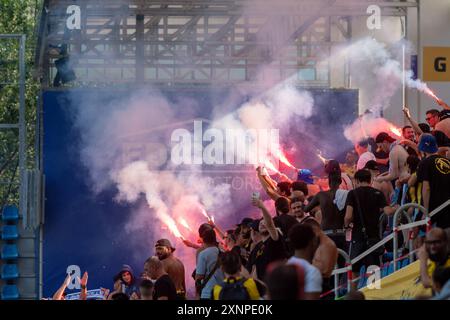 Andorra la Vella, Andorra : 18 luglio 2024 : giocatori in azione durante il secondo turno di qualificazione - 2a tappa della UEFA Europa Conference League Qualificat Foto Stock
