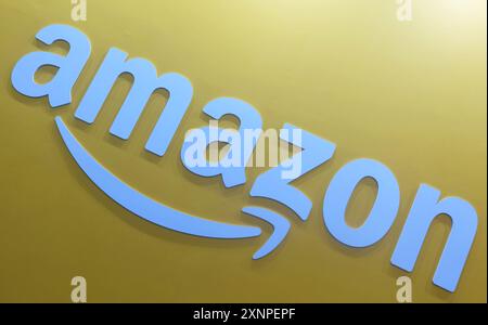 HANGZHOU, CINA - 23 NOVEMBRE 2023 - la foto scattata il 23 novembre 2023 mostra lo stand Amazon in una mostra a Hangzhou, nella provincia dello Zhejiang della Cina orientale. Foto Stock