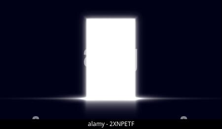 Porta aperta bianca, ingresso luminoso, cancello luminoso illuminato, porta misteriosa luminosa. Illustrazione Vettoriale