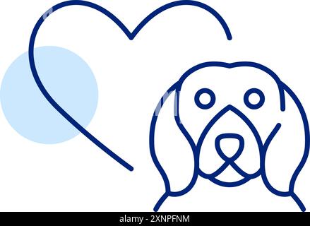 Cane e cuore. Adozione di animali domestici, amore e cura. Sanità veterinaria. Pixel Perfect, icona traccia modificabile Illustrazione Vettoriale