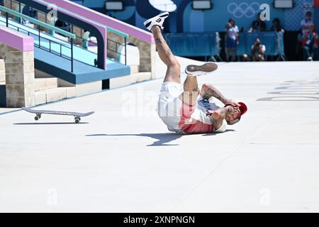 Parigi, Francia. Credito: MATSUO. 29 luglio 2024. GIRAUD Aurelien (fra) Skateboarding : finale maschile di strada durante i Giochi Olimpici di Parigi 2024 a la Concorde a Parigi, Francia. Crediti: MATSUO . K/AFLO SPORT/Alamy Live News Foto Stock