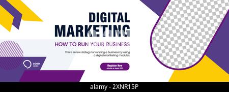 Design di banner per volantini e siti Web, Digital marketing, banner di marketing digitale viola, modello di brochure Illustrazione Vettoriale