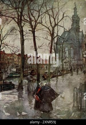 A VIEW IN THE HAGUE color Illustration di Nico Jungman Nicolaas Wilhelm Jungmann (in Inghilterra spesso scritto Jungman; 5 febbraio 1872 – 14 agosto 1935) è stato un pittore anglo-olandese di paesaggi e soggetti figurativi, illustratore di libri e decoratore. Pubblicato nel 1913 Foto Stock