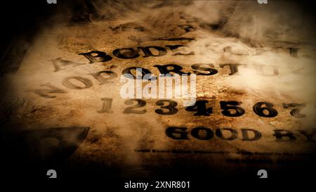 Gioco spirituale della stregoneria Tavola Ouija spaventosa Foto Stock