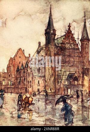 The Binnenhof, l'illustrazione a colori de l'Aia dalla serie Holland di Nico Jungman Nicolaas Wilhelm Jungmann (in Inghilterra spesso scritto Jungman; 5 febbraio 1872 – 14 agosto 1935) è stato un pittore anglo-olandese di paesaggi e soggetti figurativi, illustratore di libri e decoratore. Pubblicato nel 1913 Foto Stock