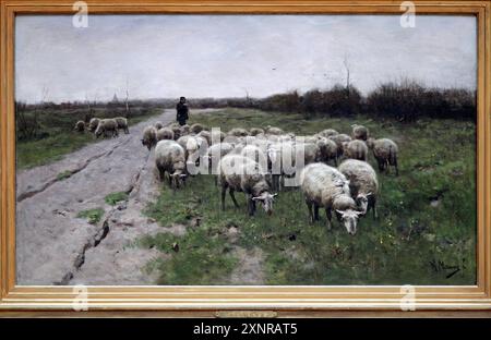 Shepherd and Sheep di Anton Mauve (1838-1888).pittore realista olandese.cugino di Vincent van Gogh.gregge di pecore con pastore. Foto Stock