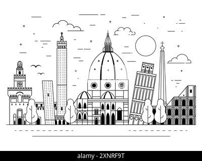 Edifici e monumenti italiani si affacciano sul paesaggio urbano artistico Illustrazione Vettoriale