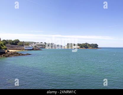 Douarnenez. Ile Tristan visto da Port Rhu, Finistère, Bretagna, Francia Foto Stock