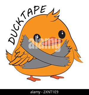 Carina anatra con nastro adesivo e citazione divertente. Illustrazione vettoriale per maglietta, sito Web, stampa, clip art, poster e stampa personalizzata su richiesta Illustrazione Vettoriale