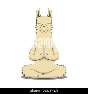 Carino animale di lama in una posizione tranquilla e namaste. Divertente illustrazione vettoriale per maglietta, sito Web, stampa, clip art, poster e stampa su richiesta. Illustrazione Vettoriale