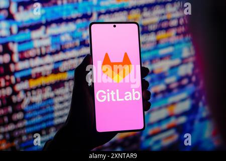 Paraguay. 2 agosto 2024. In questa immagine, il logo GitLab viene visualizzato sullo schermo di uno smartphone. Credito: SOPA Images Limited/Alamy Live News Foto Stock