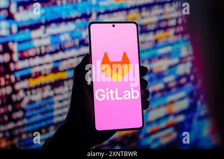 Paraguay. 2 agosto 2024. In questa immagine, il logo GitLab viene visualizzato sullo schermo di uno smartphone. (Foto di Jaque Silva/SOPA Images/Sipa USA) *** esclusivamente per notizie editoriali *** credito: SIPA USA/Alamy Live News Foto Stock