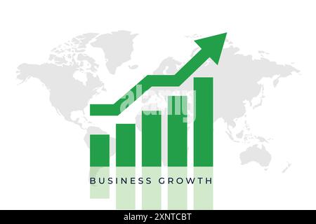 Quota di business crescita del mercato sfondo della mappa con freccia verde Illustrazione Vettoriale