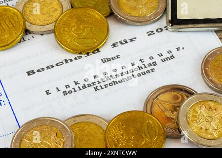 Immagine simbolo dell'imposta sul reddito (Germania: Primo piano di un avviso di accertamento dell'imposta sul reddito Foto Stock