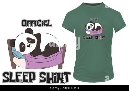 Bel panda dormiente con una divertente citazione camicia da letto ufficiale. Illustrazione vettoriale per maglietta, clip art e merchandising personalizzato su richiesta Illustrazione Vettoriale