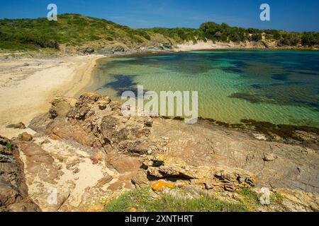 Cala Tamarells, Parc Natural de S'Albufera des Grau, Menorca, riserva della Biosfera, Isole Baleari, Spagna Foto Stock