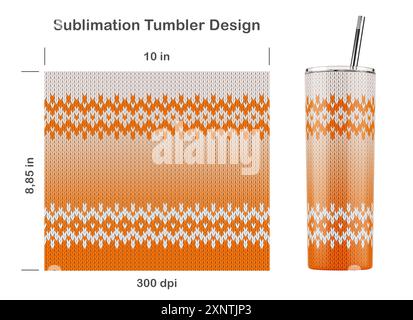 Motivo ombre lavorato a maglia. Dima a sublimazione senza cuciture per bicchiere magro da 20 once. Illustrazione della sublimazione. Senza cuciture da bordo a bordo. Avvolgimento completo Foto Stock