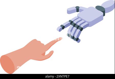 Mani umane e robot che si toccano a vicenda presentando il concetto di intelligenza artificiale Illustrazione Vettoriale