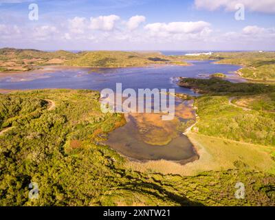 Vista aerea del Parco naturale S'Albufera des Grau, Minorca, Isole Baleari, Spagna Foto Stock