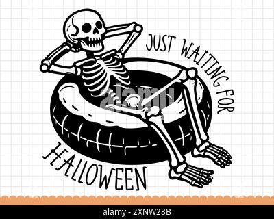 Divertente silhouette di scheletro in attesa di halloween. Vettore. Illustrazione Vettoriale