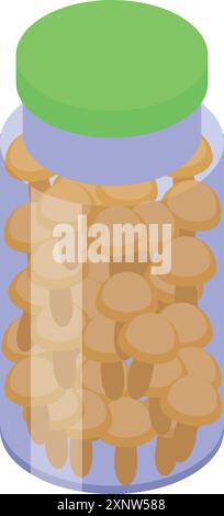 Vaso di vetro che conserva funghi funghi funghi al miele, un'icona isometrica della conservazione degli alimenti Illustrazione Vettoriale