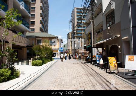 I viaggiatori giapponesi che viaggiano a piedi viaggiano e fanno shopping scelgono di acquistare souvenir da regalo sul mercato locale di Subana e vanno a visitare l'isola di Enoshima di Fuj Foto Stock