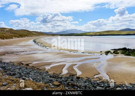 Balnakeil Bay dalla spiaggia presso un Fharaid, Faraid Head, vicino a Durness, Sutherland, Scotland, Regno Unito. Foto Stock