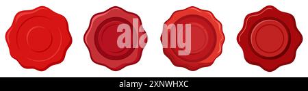 Guarnizione in cera rossa. Set di icone con sigillo paraffina. Icona timbro. Illustrazione Vettoriale