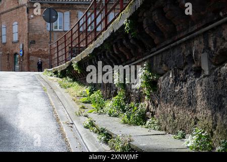 Francia, regione Occitania, Gaillac, rampa per PL. Philadelphia Thomas (Un viadotto in disuso) da Place de la Courtade Foto Stock